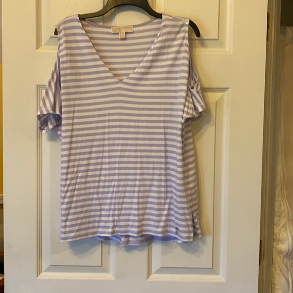 Michael Kors Tops - Michael Korrs purple ad white stripe cold shoulder t shirt.  XL
